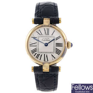 CARTIER - a gold plated silver Must de Cartier Vendome wrist watch.