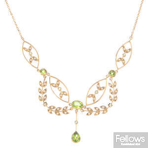 A peridot and seed pearl necklace.