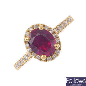 An 18ct gold Madagascan ruby and diamond ring.