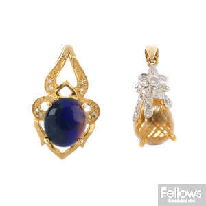 Two 9ct gold gem-set pendants.