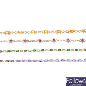 Four 9ct gold gem-set bracelets.