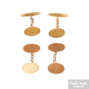 Two pairs of 9ct gold cufflinks.