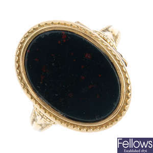 A mid 20th century bloodstone 'poison' ring.