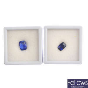 Three rectangular-shape sapphires.