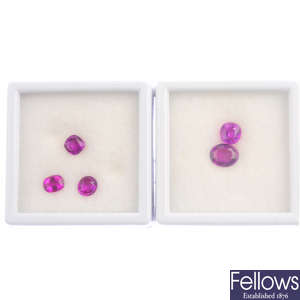 Five vari-shape pink sapphires.