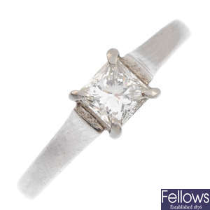 A palladium diamond single-stone ring.
