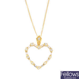 A diamond heart pendant, with 18ct gold chain.