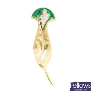 CHRISTIAN DIOR - a green enamel and paste brooch.