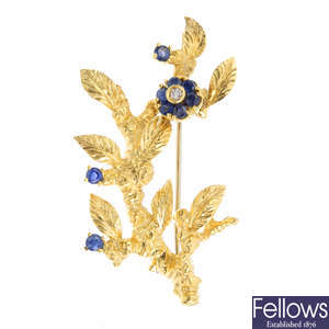 A 1960s 18ct gold sapphire and diamond brooch, by Cropp & Farr.