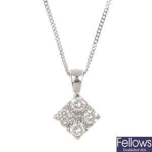 An 18ct gold diamond cluster pendant, with chain