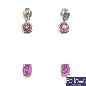 Four pairs of gem-set earrings.