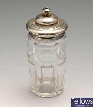 A selection of silver to include an early Victorian silver mounted condiment jar, etc.