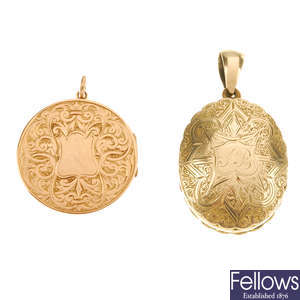 Two lockets, one 9ct front and back and one gold plated.