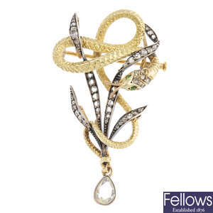 A late Victorian silver and gold, diamond pendant/brooch.