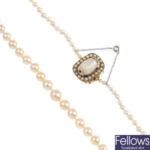 A natural and cultured pearl necklace.