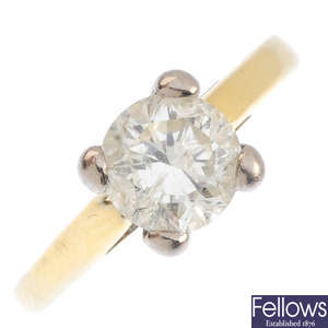 A diamond single-stone ring.