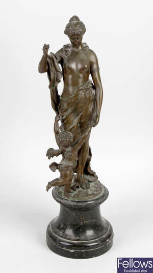 A late 19th century bronze figure group of Cupid and Psyche