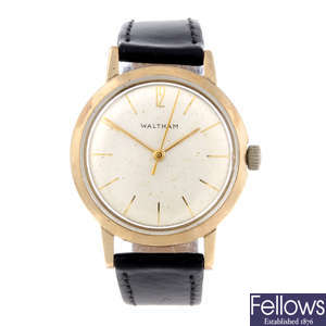 WALTHAM - a gentleman's 9ct yellow gold wrist watch.