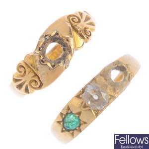 Two early 20th century 18ct gold ring mounts.