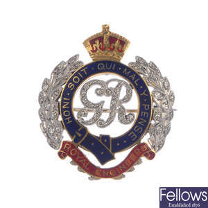 A diamond and enamel Royal Engineers brooch.