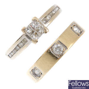 Two diamond and cubic zirconia rings.