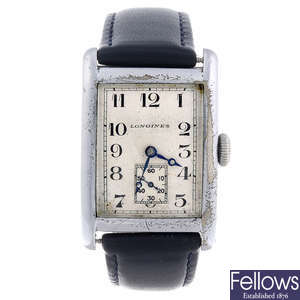 LONGINES - a gentleman's nickel plated wrist watch.
