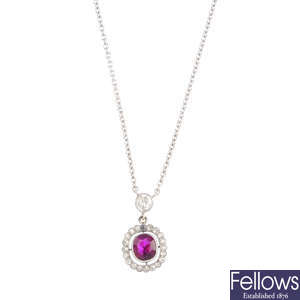 A Burma ruby and diamond pendant and chain