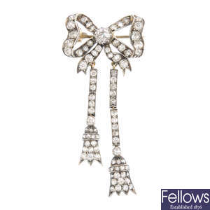 A late Victorian silver and gold diamond brooch.