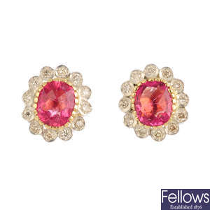 A pair of tourmaline and diamond earrings.