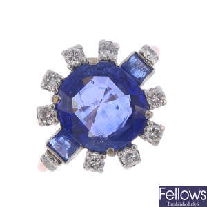 A Ceylon sapphire and diamond dress ring.