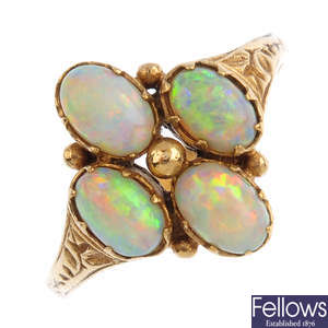 A 9ct gold opal cluster ring.