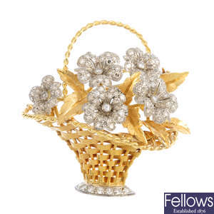 A mid 20th century diamond floral brooch.