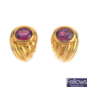 A pair of 18ct gold tourmaline earrings.