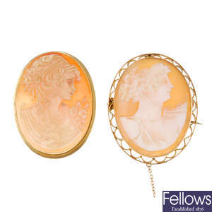 Two cameo brooches.