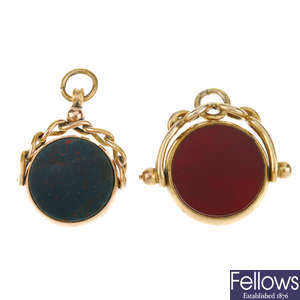 Two 9ct gold swivel fobs.