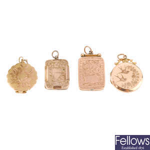 Three 9ct front and back lockets and a 9ct gold locket.