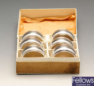 A 1930's cased set of six silver napkin rings.