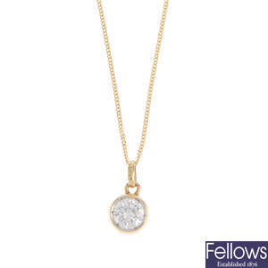 A diamond single-stone pendant, with 18ct gold chain