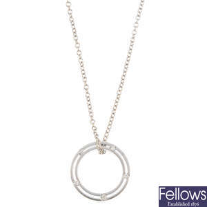 DAMIANI - a 'D-side' diamond pendant, with chain.
