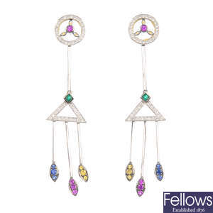 MOUAWAD - a pair of diamond and gem-set earrings.