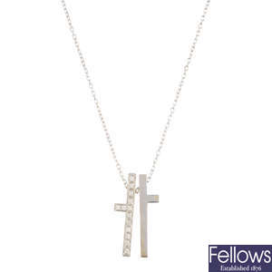 GUCCI - a diamond cross pendant, with 18ct gold chain.