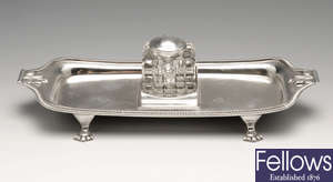 A George V silver inkstand.