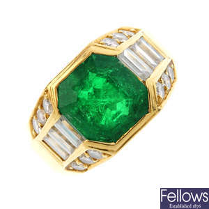 A Colombian emerald and diamond dress ring