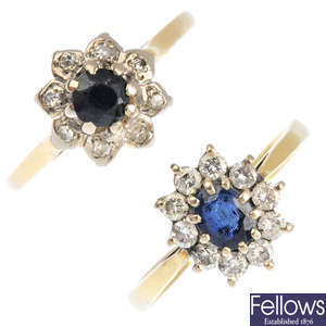 Two sapphire and diamond cluster rings.