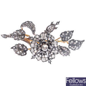 A late Victorian silver and gold diamond floral 'en tremblent' brooch.
