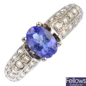 An 18ct gold sapphire and diamond single-stone ring.