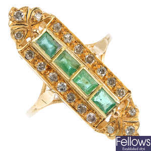 A 14ct gold emerald diamond dress ring.