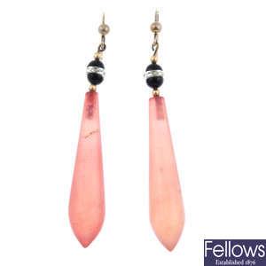A pair of early 20th century dyed agate earrings.