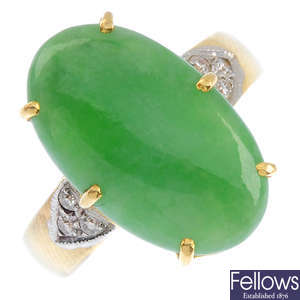 A jadeite and diamond ring.