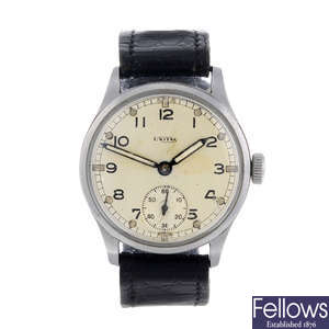 UNITAS - a gentleman's stainless steel military issue wrist watch with a trench style watch head.